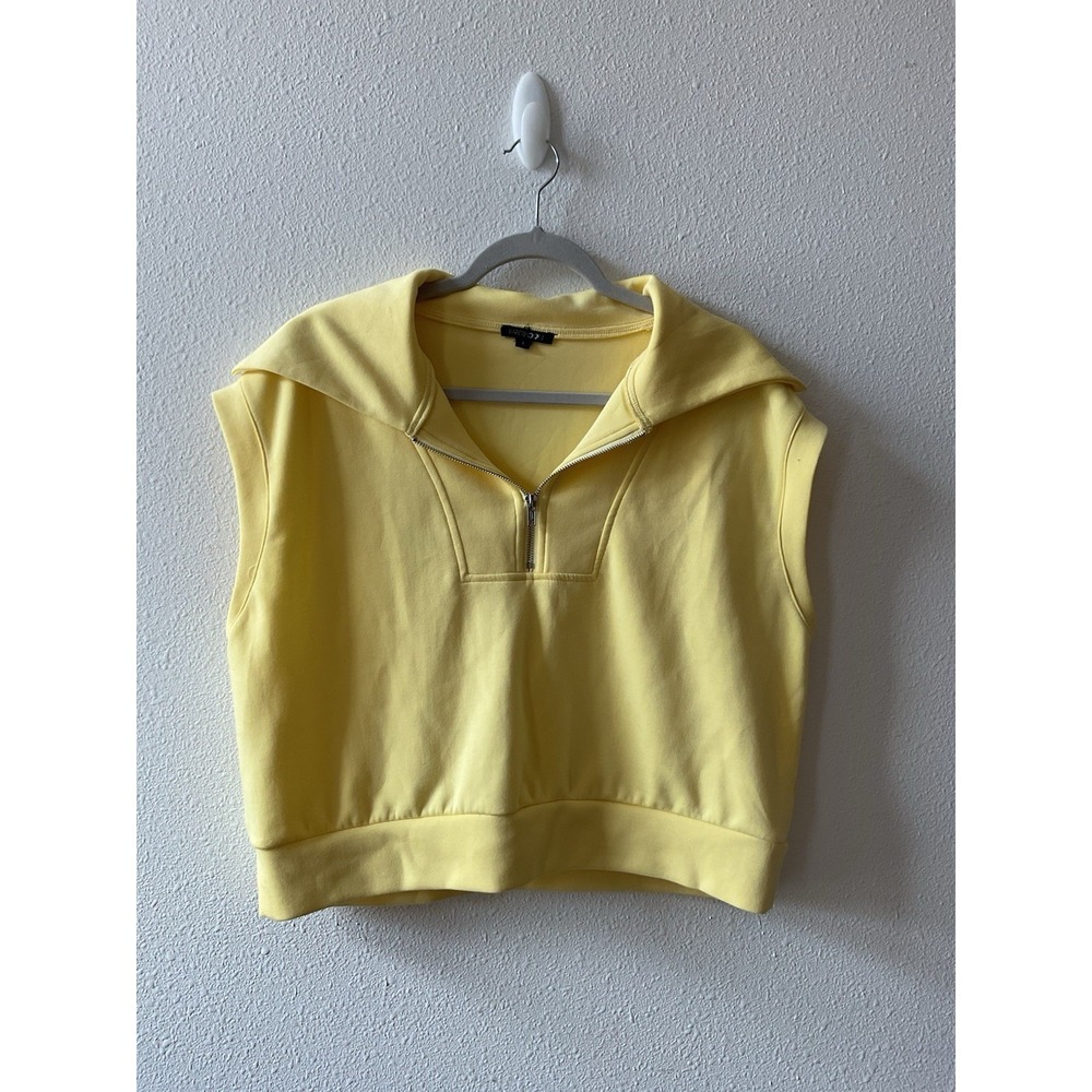 Paper Moon Blake Yellow Half Zip Cropped Short Sleeve Sweatshirt L Collar
